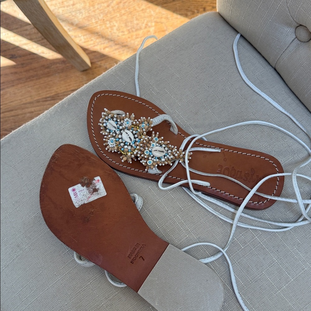Elegant Beaded Tan Sandals - Picture 2 of 3